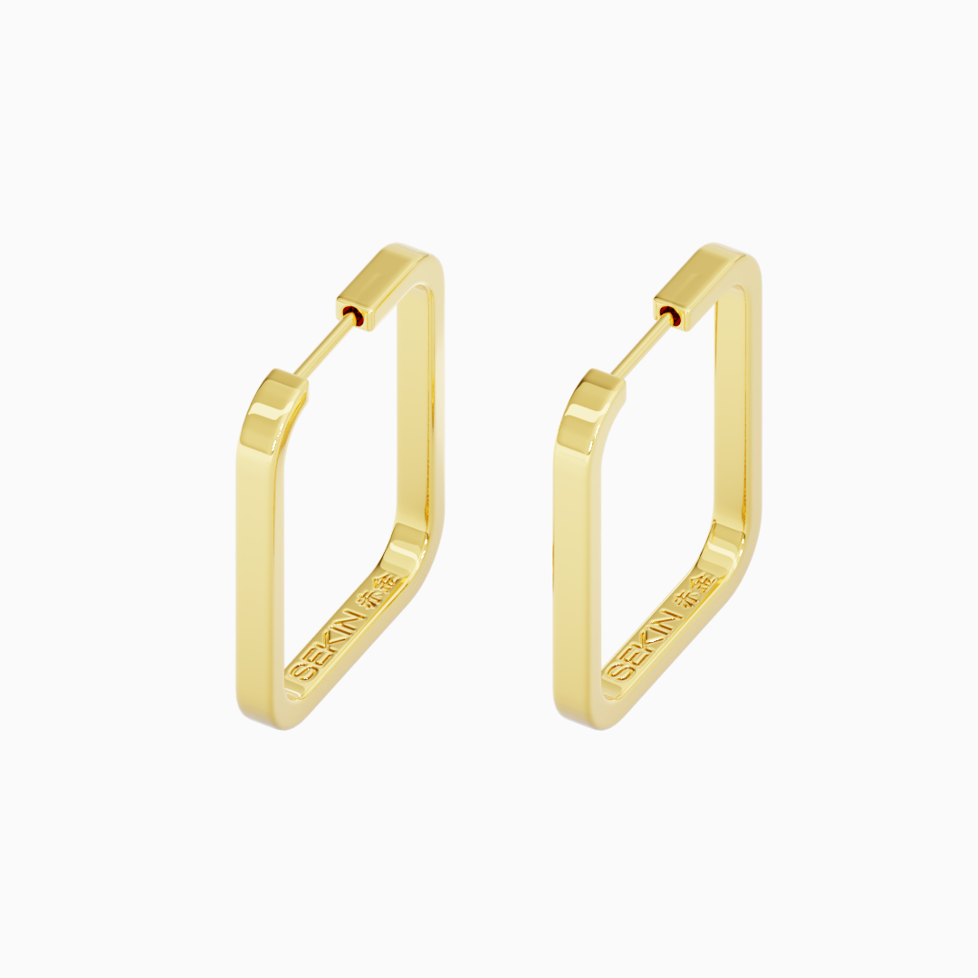 Brinco Fupu retangular em Ouro 18k